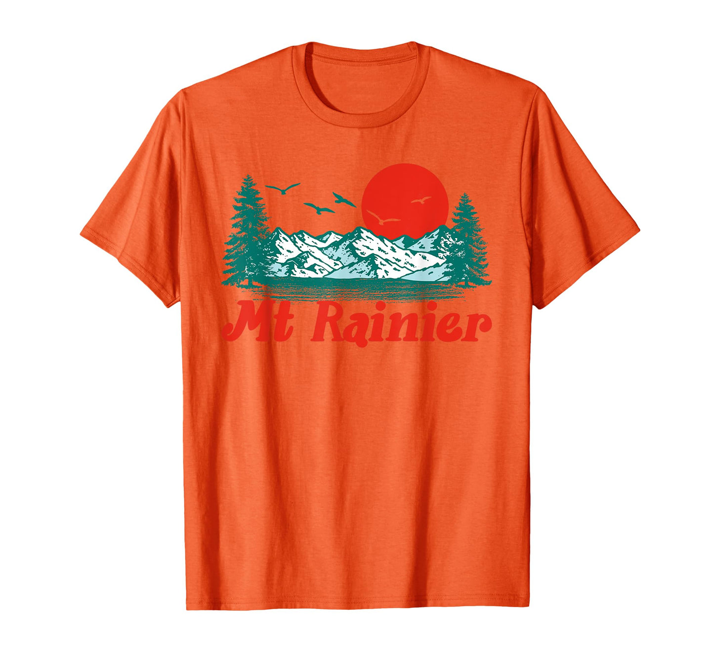 Retro Mt Rainier Mountain Trees & Sun Scene Graphic T-Shirt