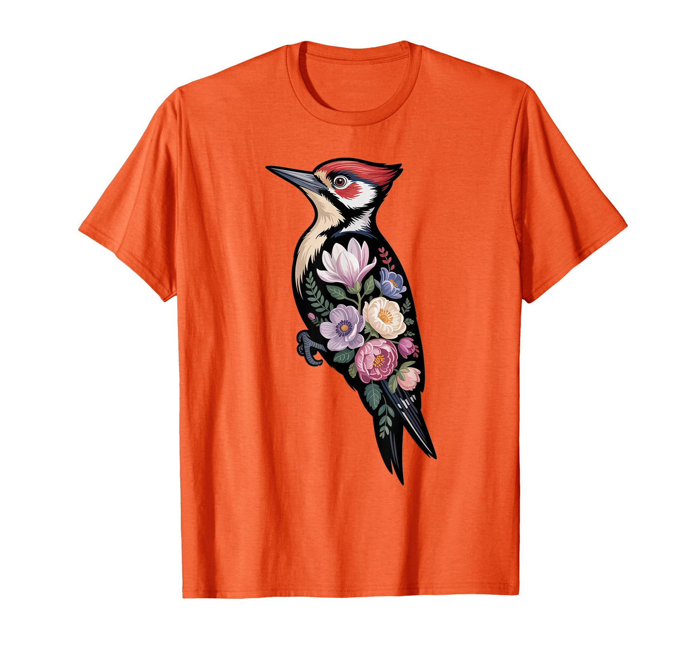 Floral Woodpecker Bird Lover Birding Enthusiasts Men Women T-Shirt
