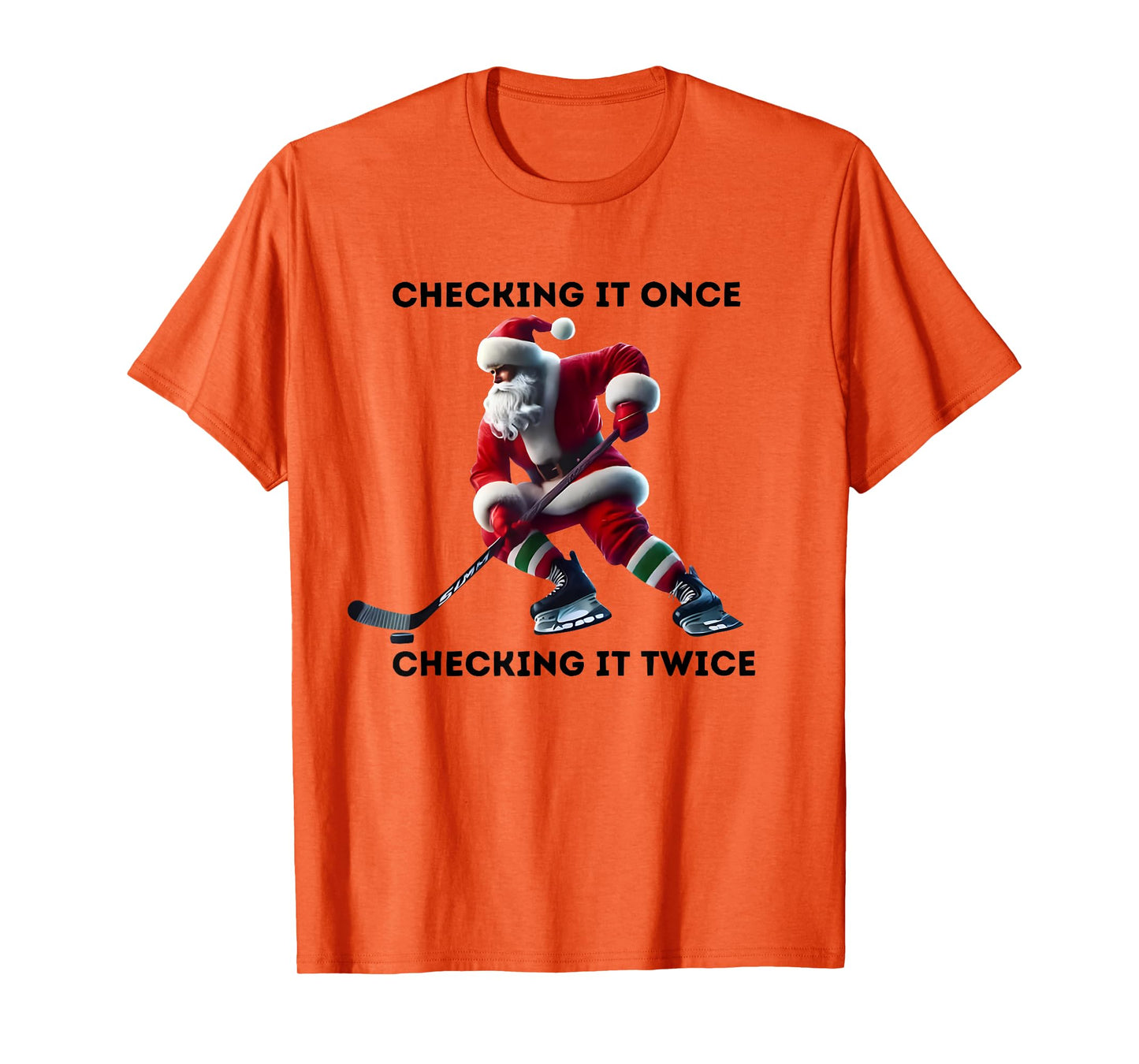 Checking It Once Checking It Twice Hockey Santa Christmas T-Shirt