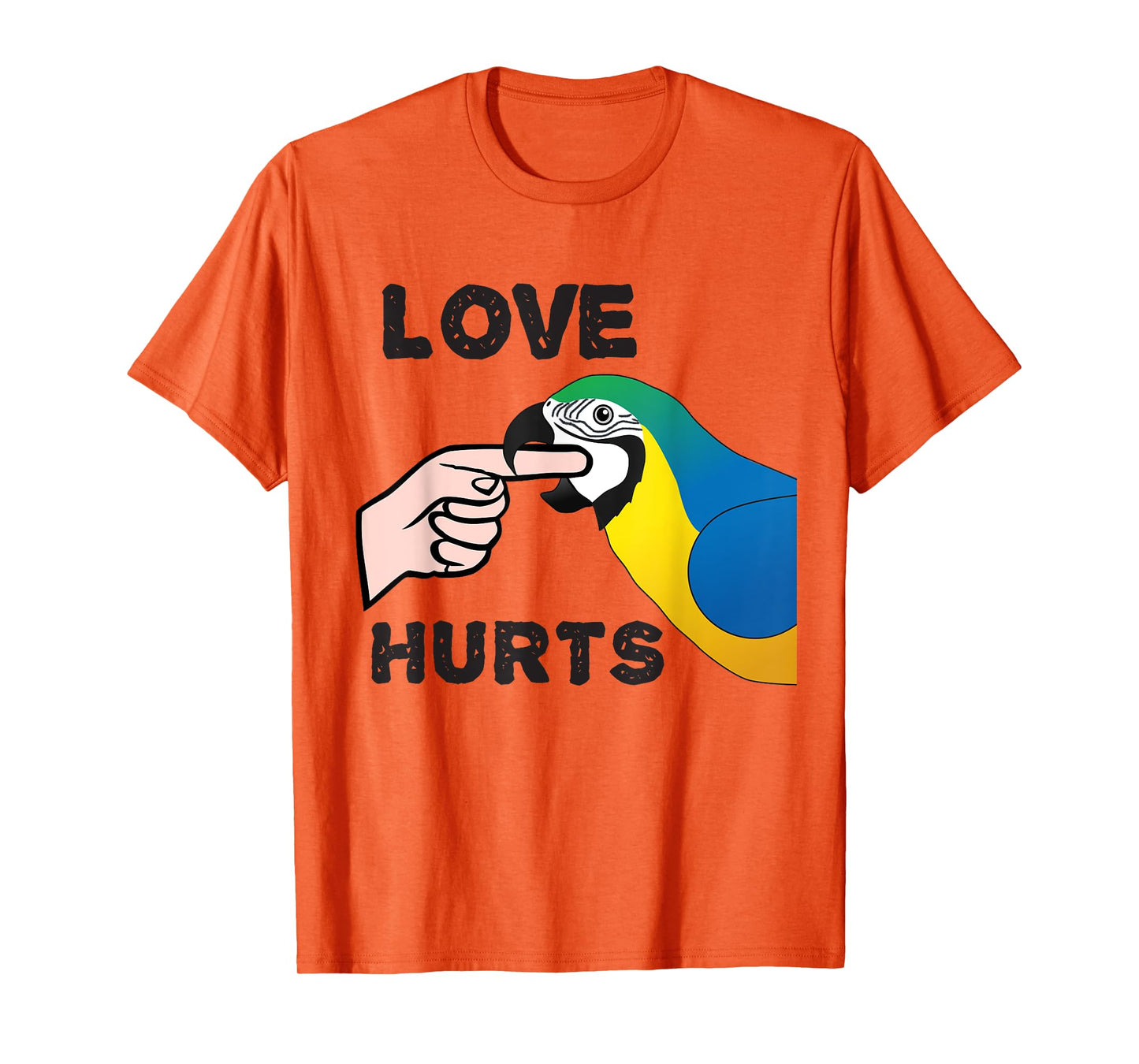 Love Hurts Blue and Gold Macaw Parrot T-Shirt