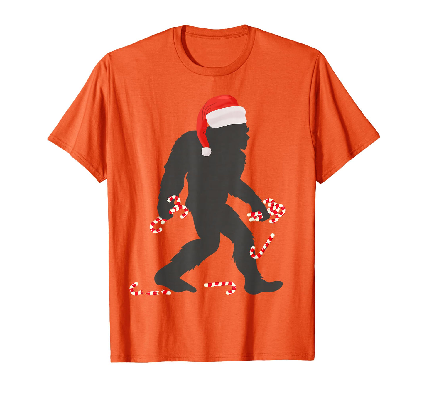 Funny Christmas Bigfoot with Santa Hat Carrying Candy Canes T-Shirt