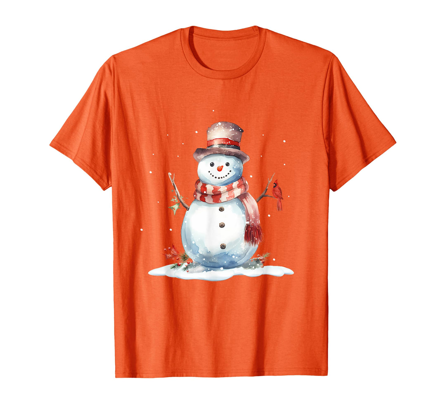 Cardinal Bird on Cute Winter Christmas Snowman, watercolor T-Shirt