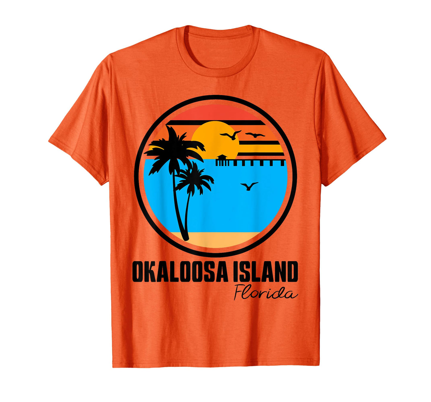 Okaloosa Island Destin Florida Sunset Ocean Palm Tree Beach T-Shirt for Men Women Girls Kids