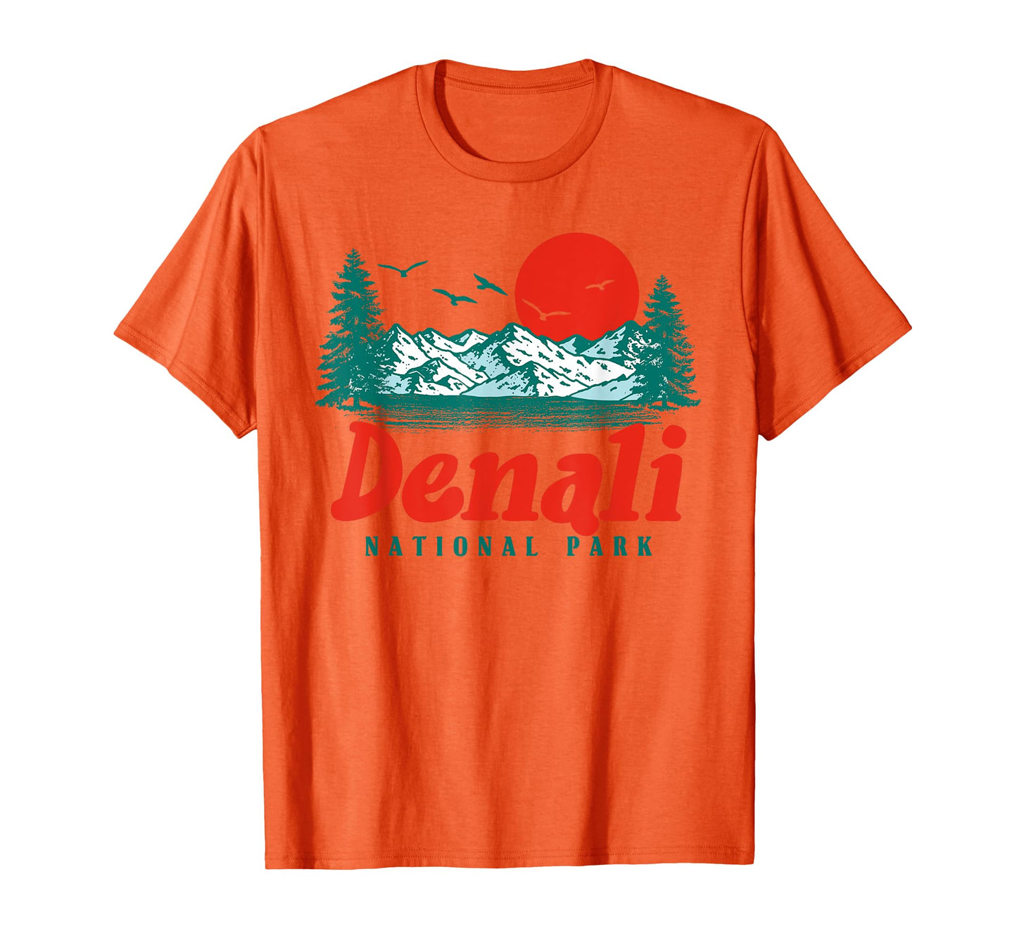 Retro Denali National Park Mountain Trees & Sun Graphic T-Shirt