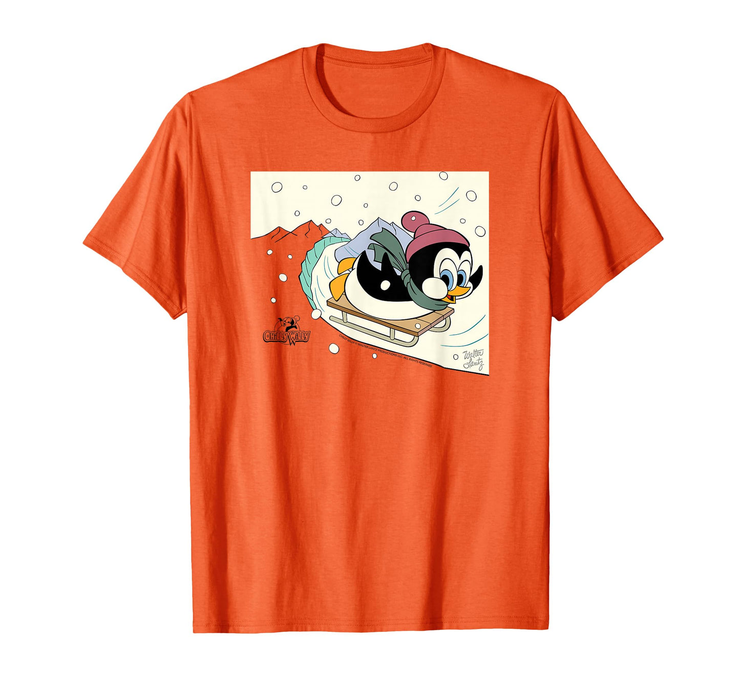 Chilly Willy the Penguin Sledding Holiday T-Shirt