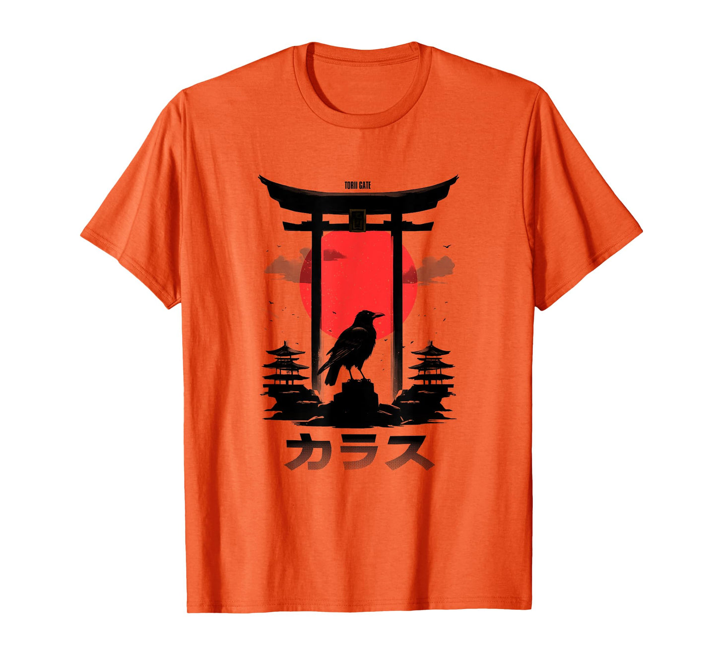Japanese Aesthetic Red Rising Sun Raven Torii Gate Shinto T-Shirt