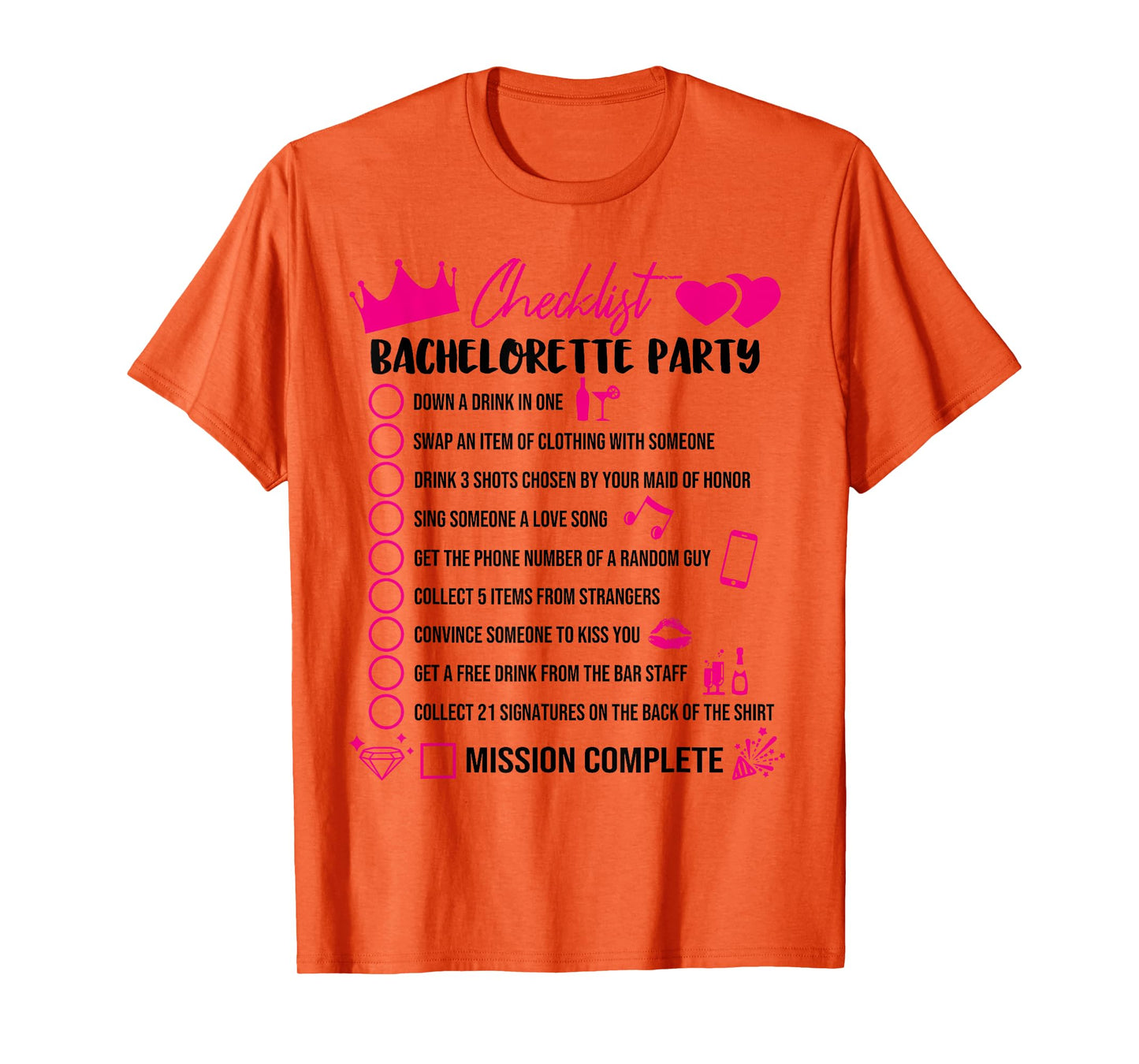 Bachelorette Party Checklist Game Girls Night Out Bride Fun T-Shirt