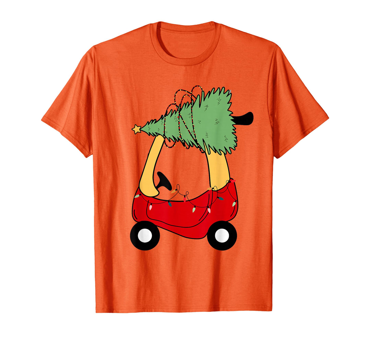 Retro Christmas Tree on Red Car Boys Girls Kids Xmas Holiday T-Shirt