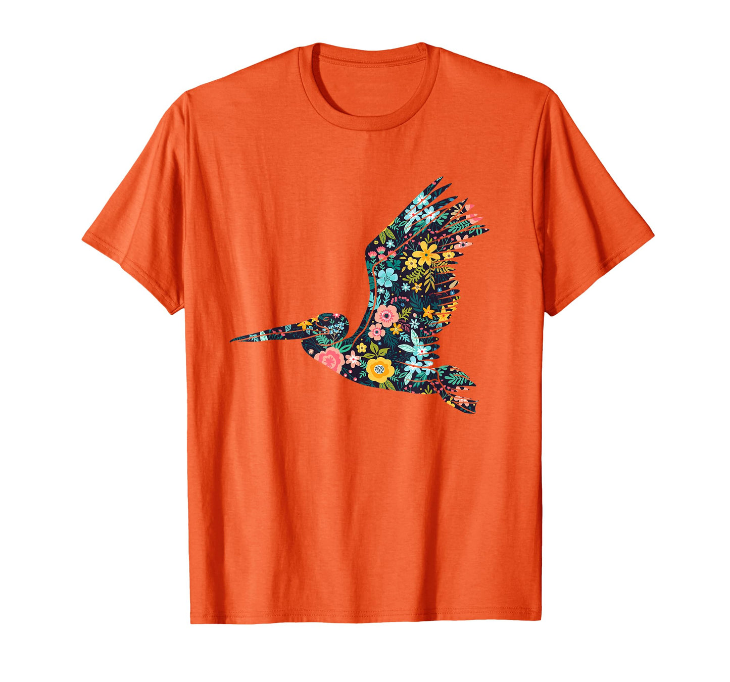 Floral Pelican Silhouette Womens Girls Graphic T-Shirt