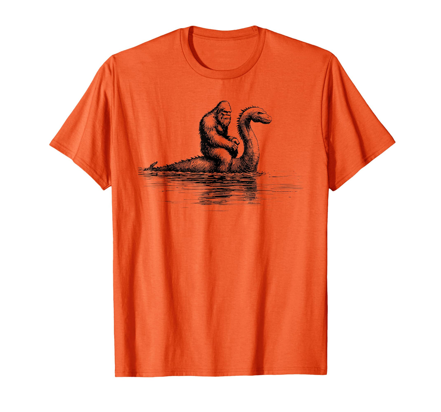 funny bigfoot sasquatch riding loch ness monster cryptid T-Shirt