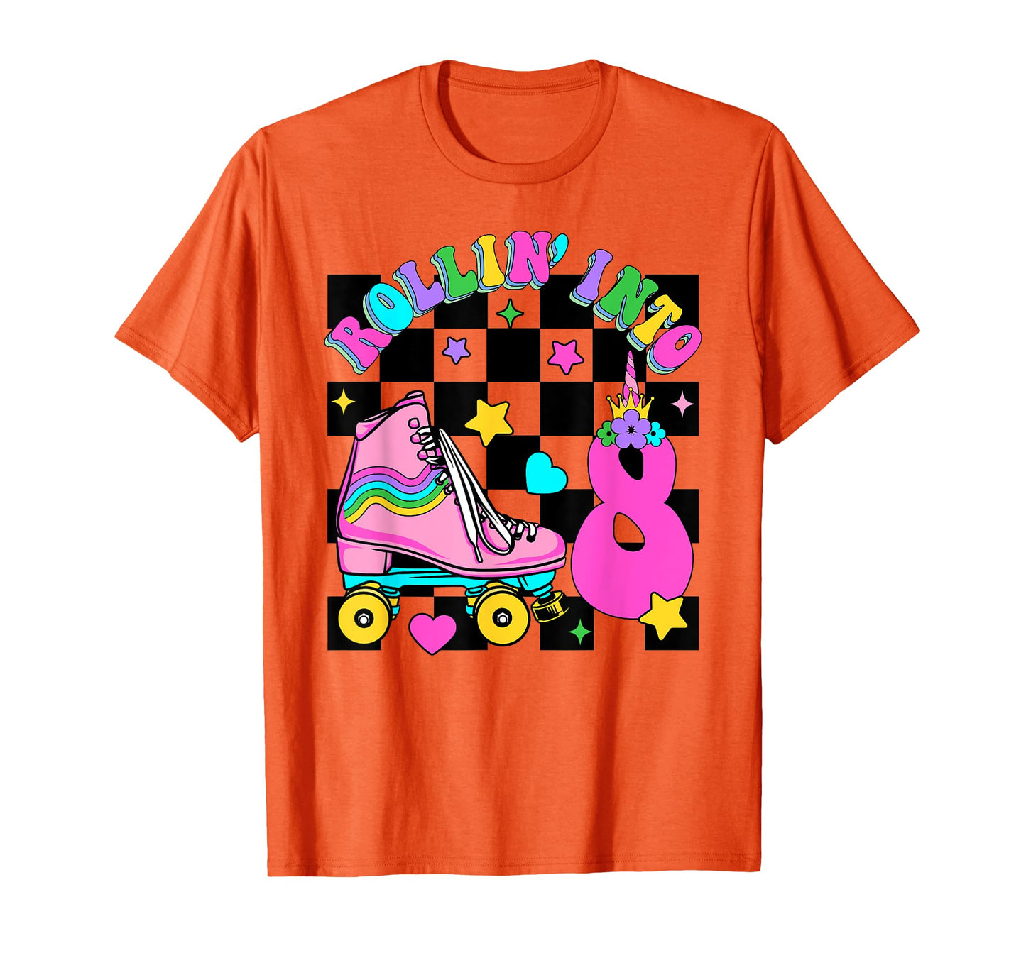 Rolling Into 8 Years Old Skater 8th Birthday Kids Girls T-Shirt