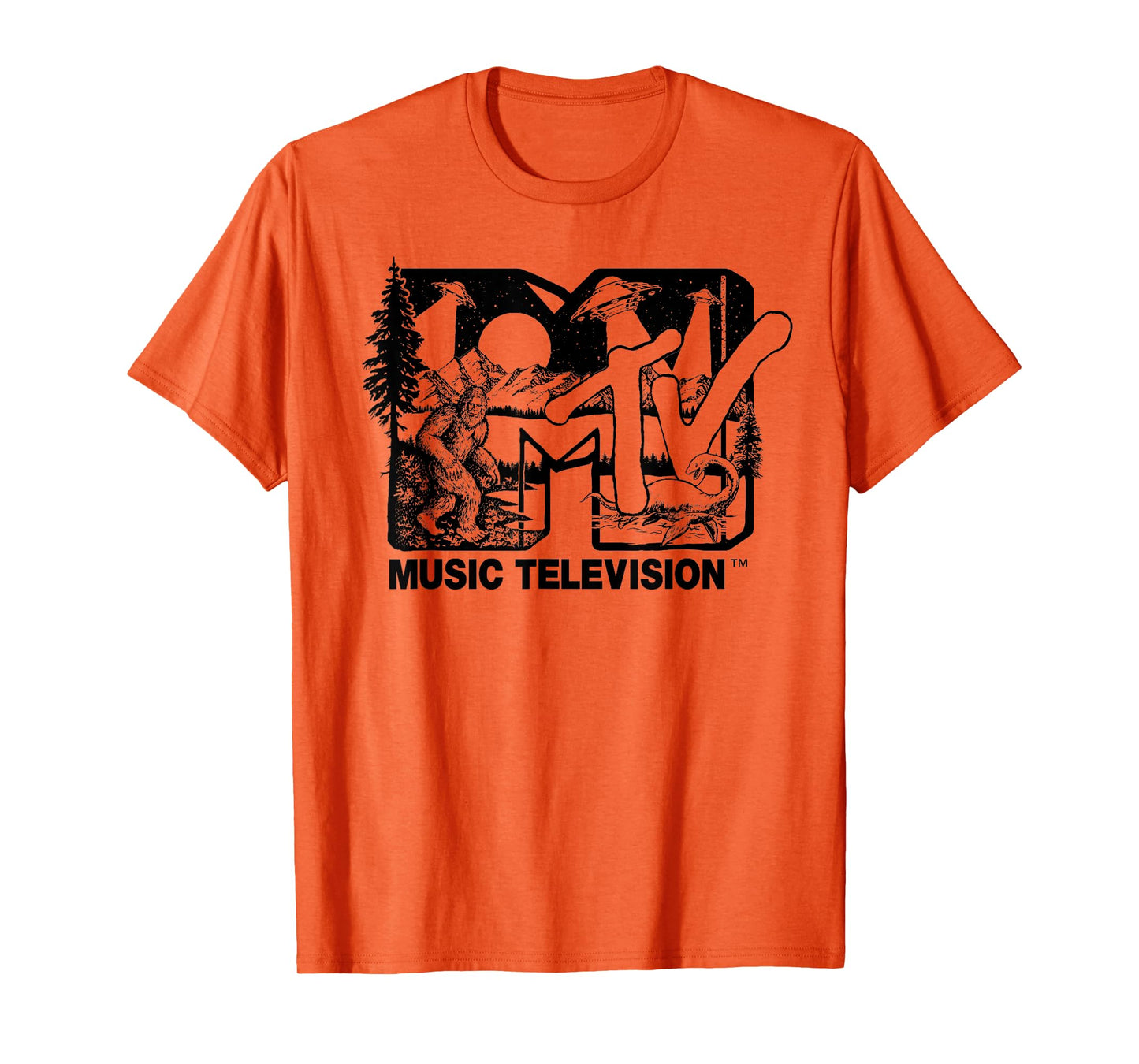 Mademark x MTV - Cryptid-Filled MTV Logo Feat. Bigfoot, UFO, & Nessie Outline T-Shirt