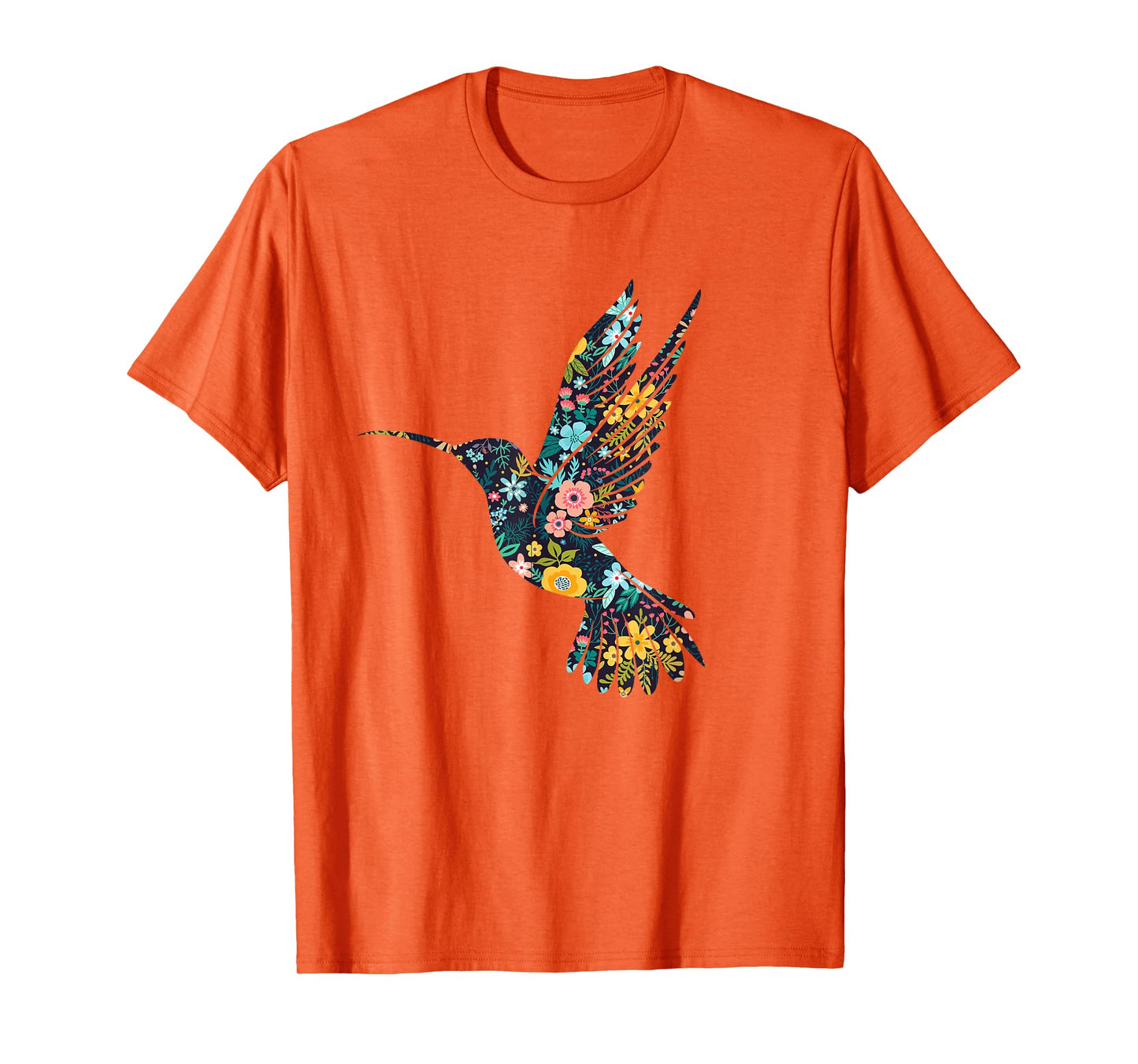 Floral Hummingbird Silhouette Womens Girls Graphic T-Shirt