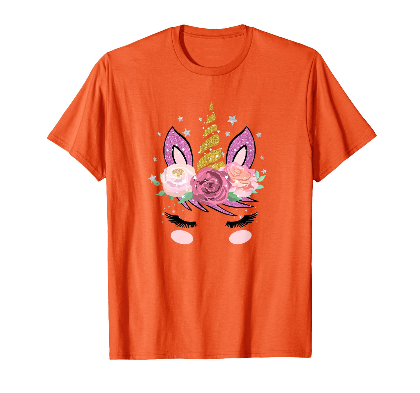 Cute Unicorn Face With Flowers And Beautiful Lashes Gift T-Shirt