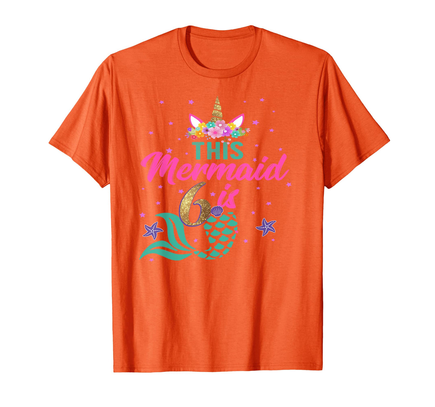6th Birthday Girl Unicorn Shirt Mermaid Tail 6 Years Old T-Shirt