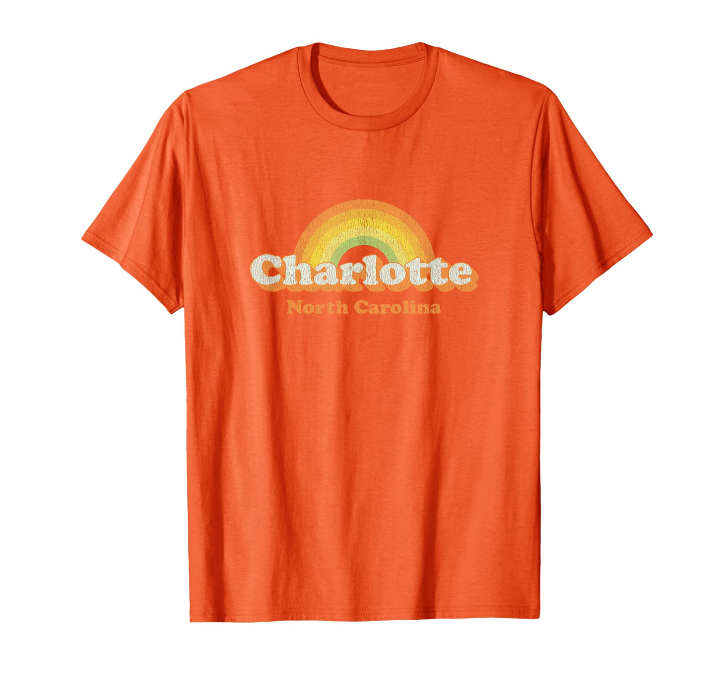 Retro Charlotte NC T Shirt Vintage 70s Rainbow Tee T-Shirt