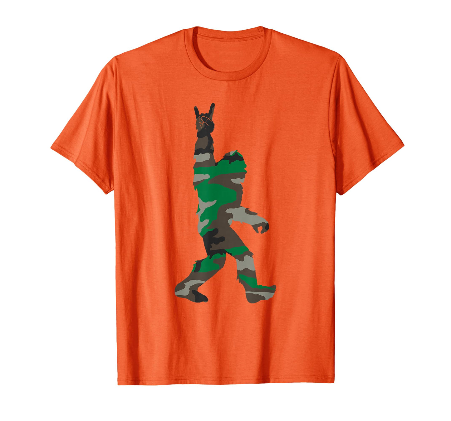 Bigfoot Rock and Roll Orange Camo Hunting Safety Gift T-Shirt