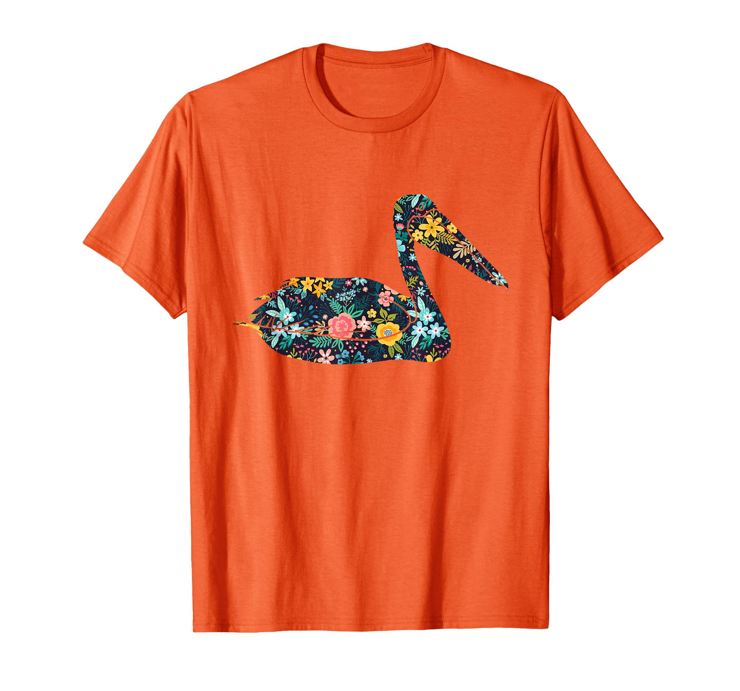 Floral Pelican Silhouette Womens Girls Graphic T-Shirt