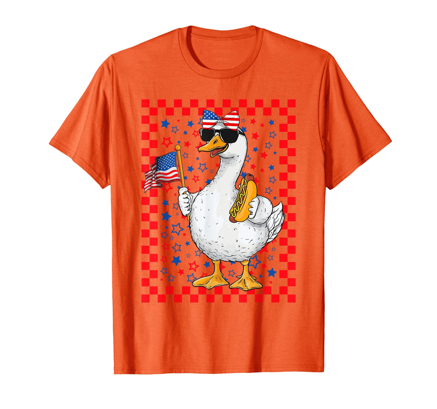 Cute Gooses & Bow Holding Hotdog USA Flag 4th Of July Girls T-Shirt