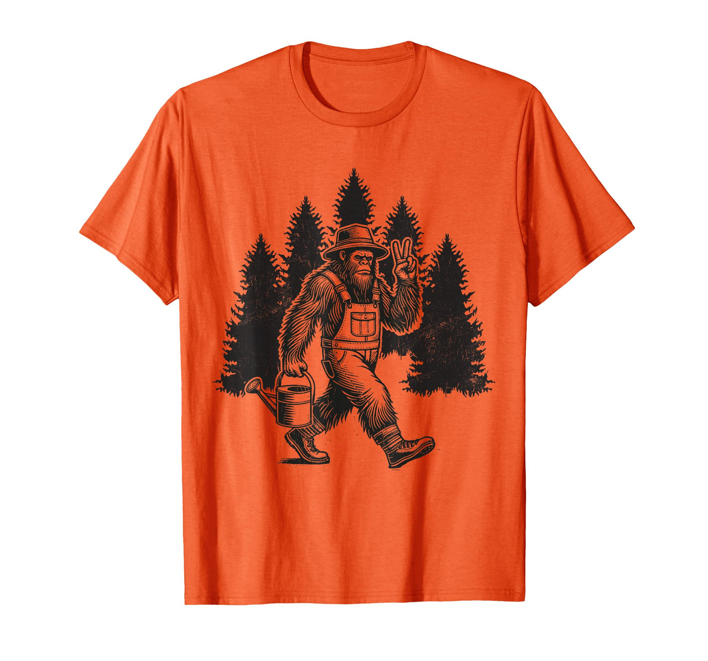Bigfoot Gardener Watering Plants Retro Sasquatch Gardening T-Shirt