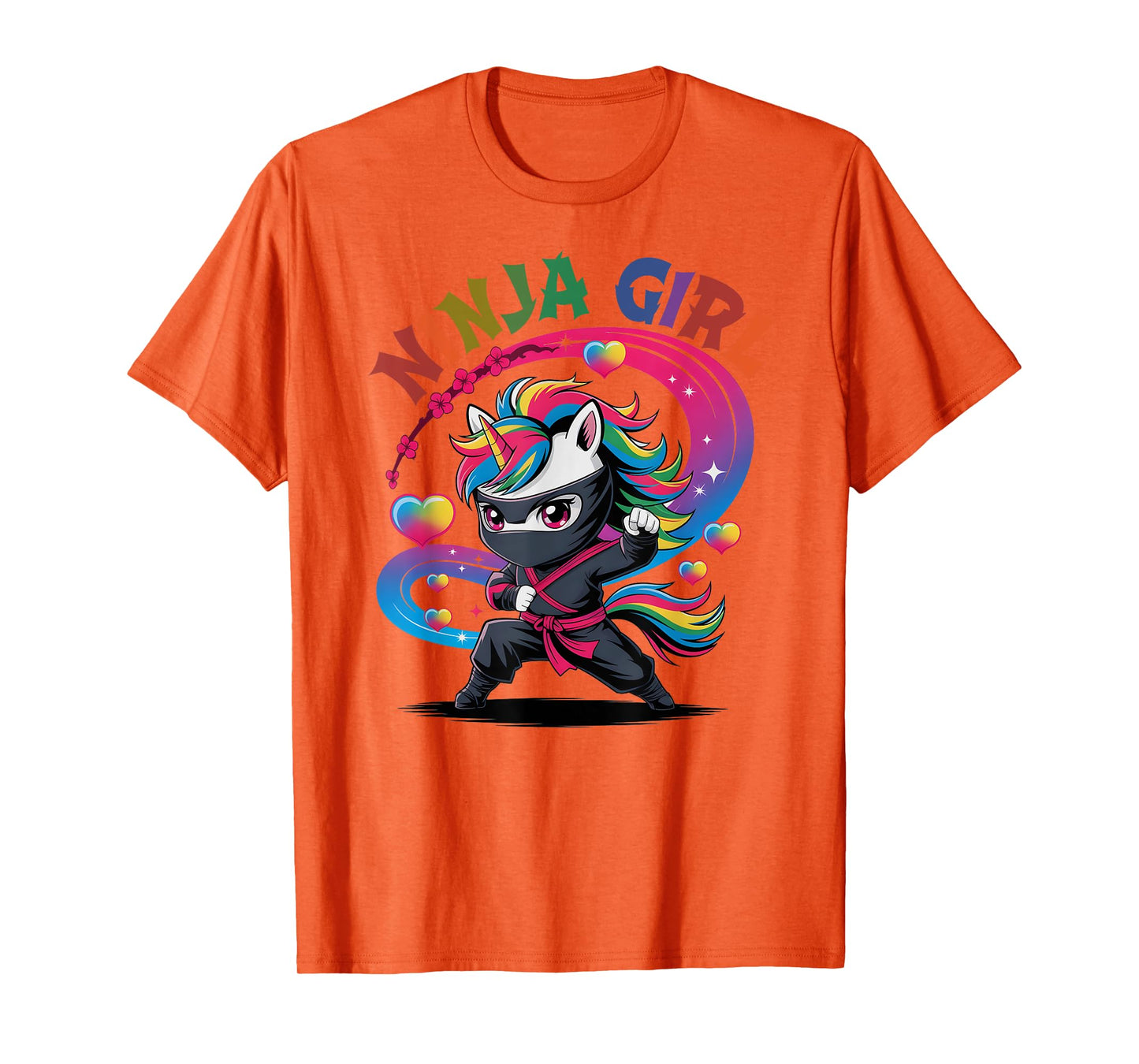 Magical NINJA GIRL Unicorn Rainbow Ponytail Princess Crew T-Shirt