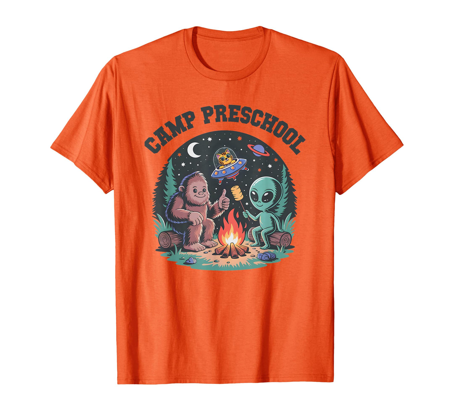 Cute Camp Out Preschool Tiny Bigfoot Campsite Alien Camping T-Shirt