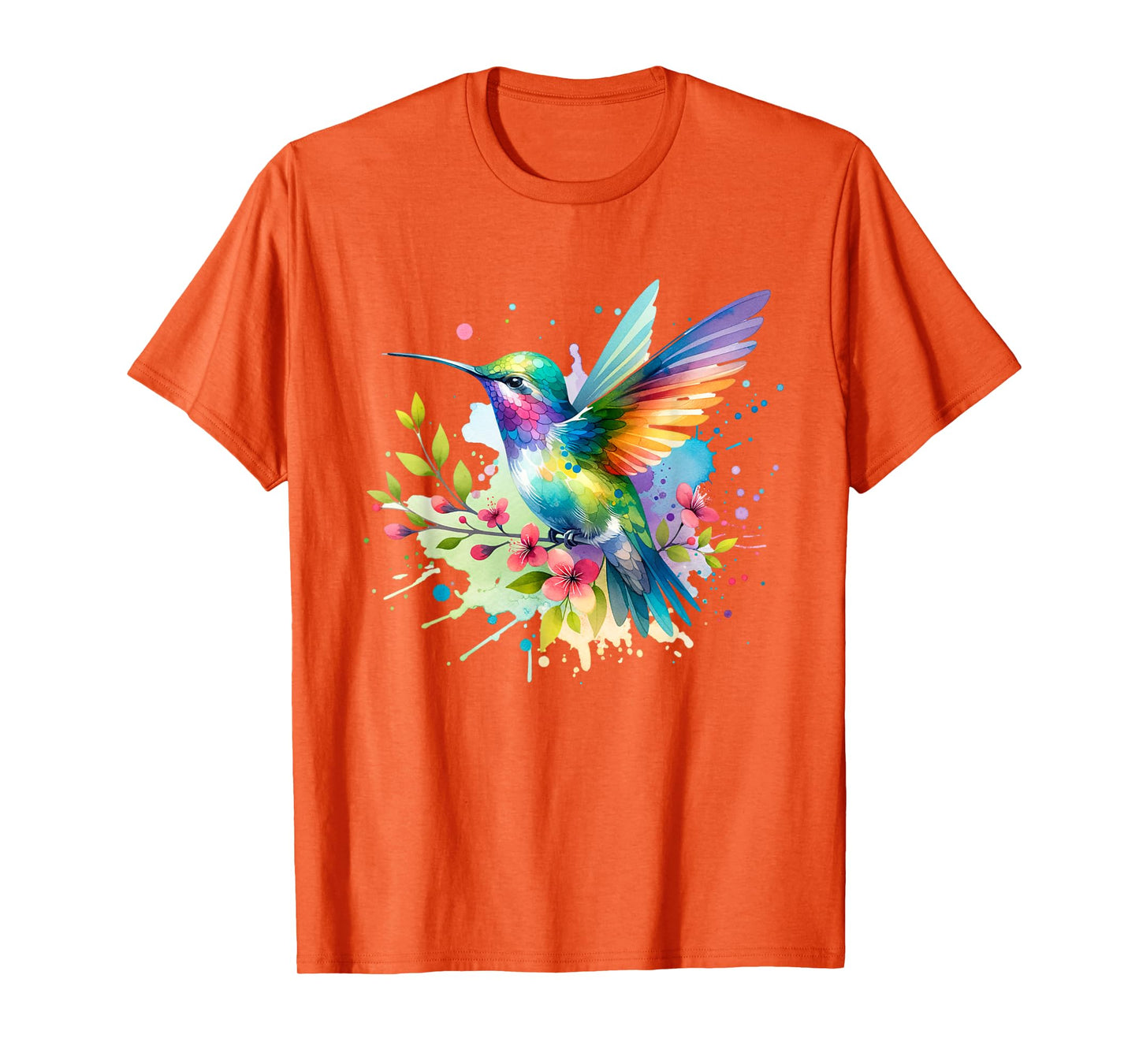 Hummingbird, Spring Floral Watercolor Scene T-Shirt
