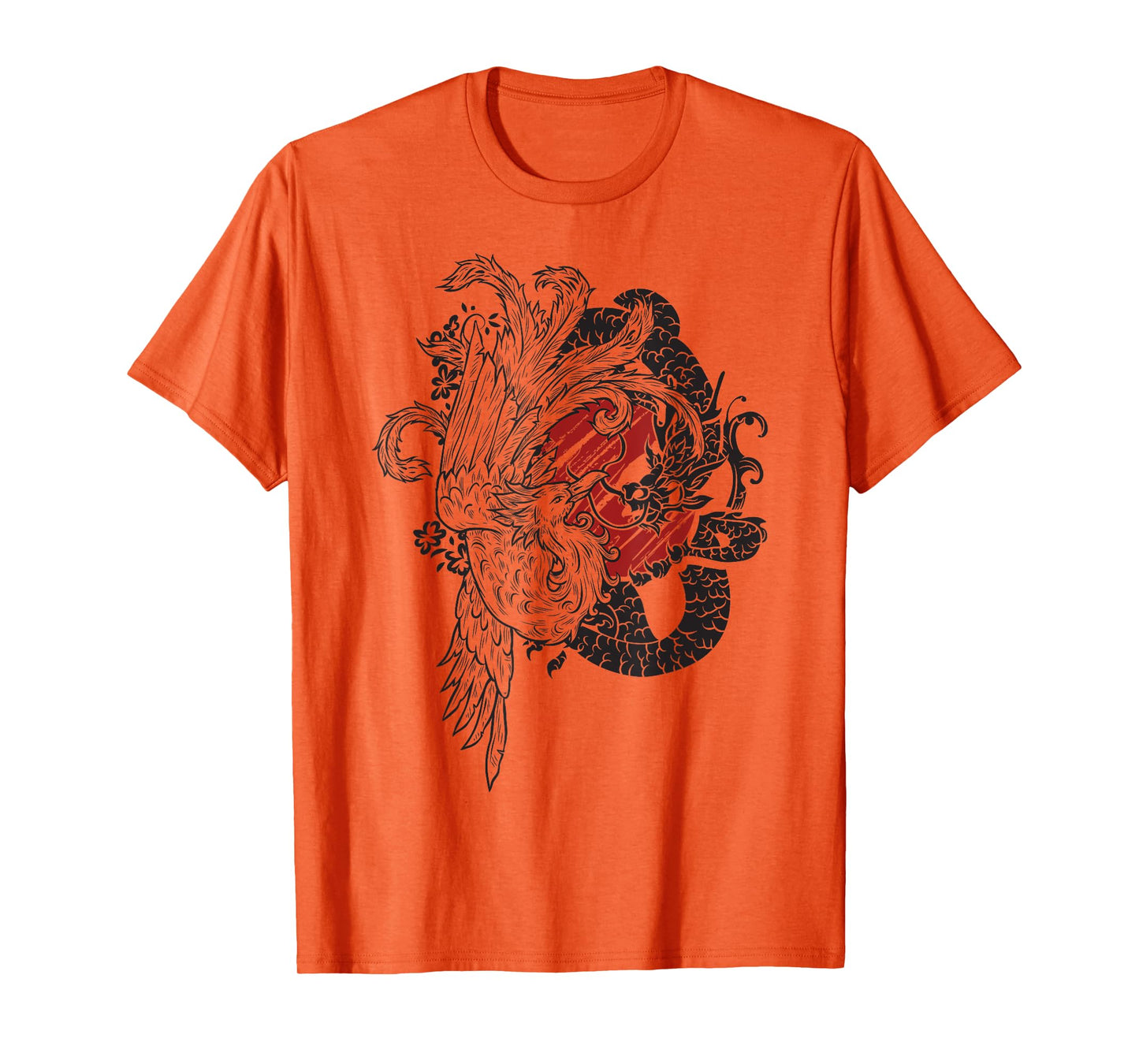 The Dragon And Bird Phoenix Ying Yang Chinese Fenghuang Art T-Shirt
