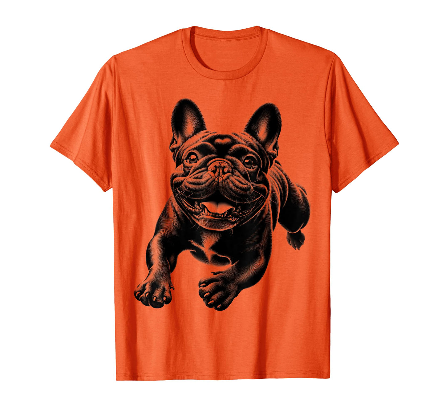 Cheerful Black French Bulldog in Jump Men Women Kids T-Shirt