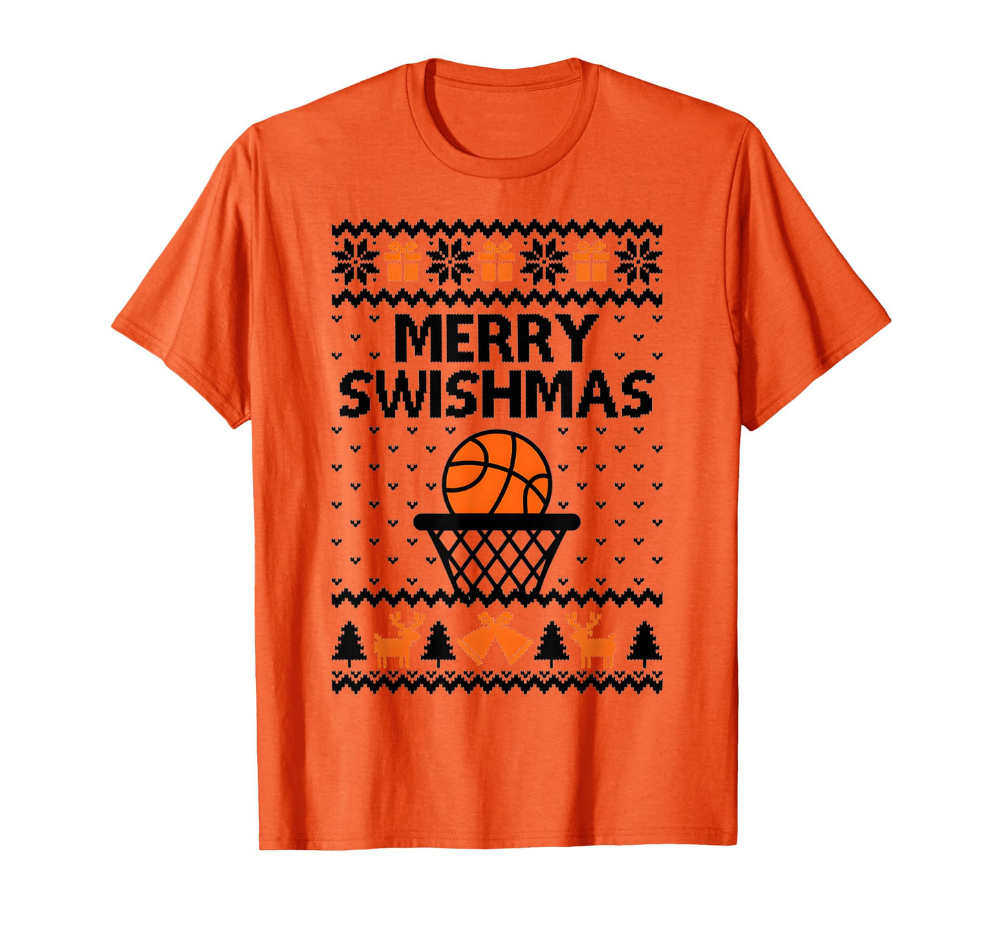 Merry Swishmas X-Mas Basketball Ugly Christmas Sweater Style T-Shirt