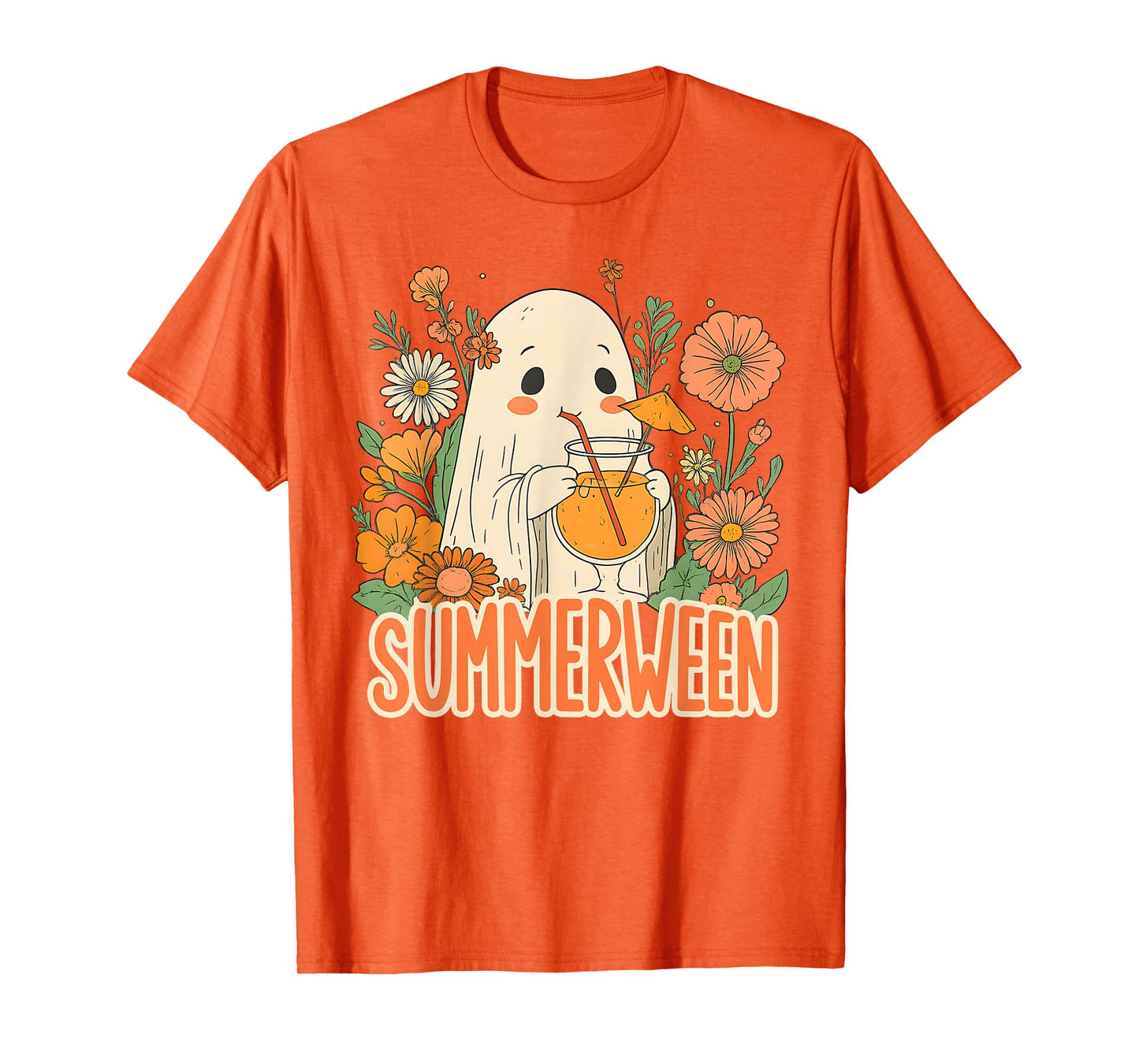 Retro Summerween Ghost Boho Floral Summer Halloween Cocktail T-Shirt