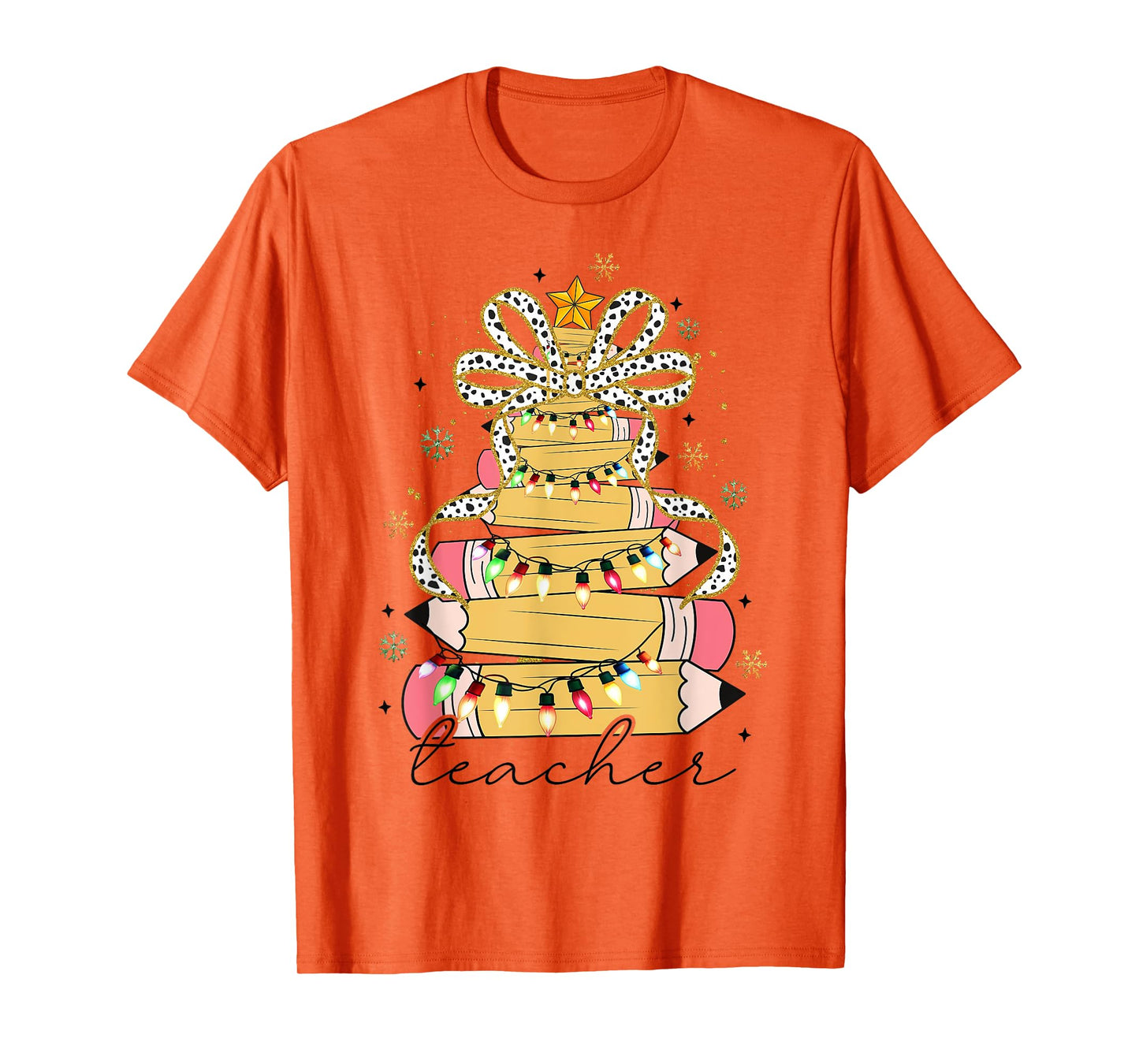 Teacher Crayon Christmas Tree Lights Student School Xmas T-Shirt