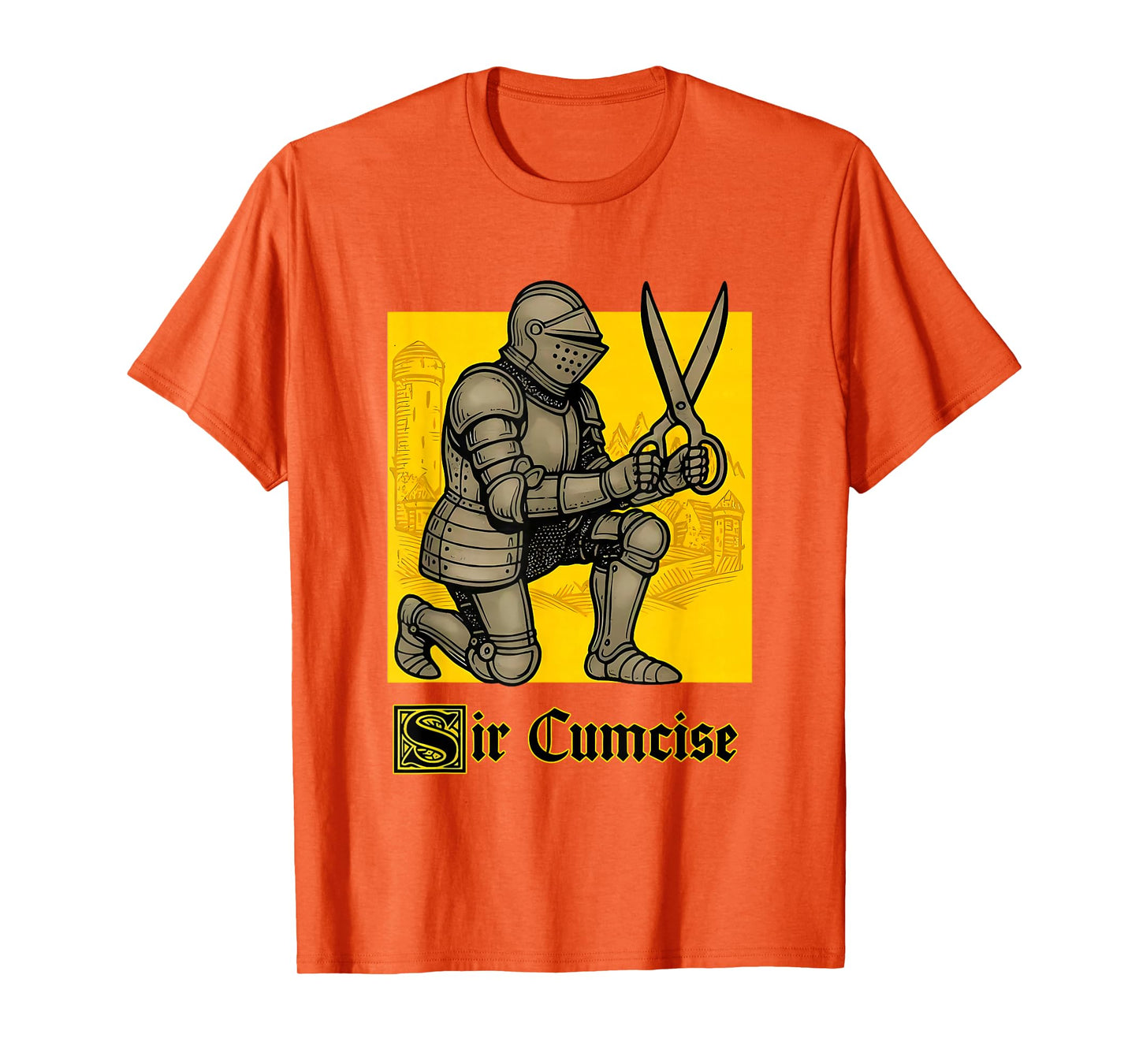 Sir Cumcise Knight Holding Scissors Funny Medieval T-Shirt