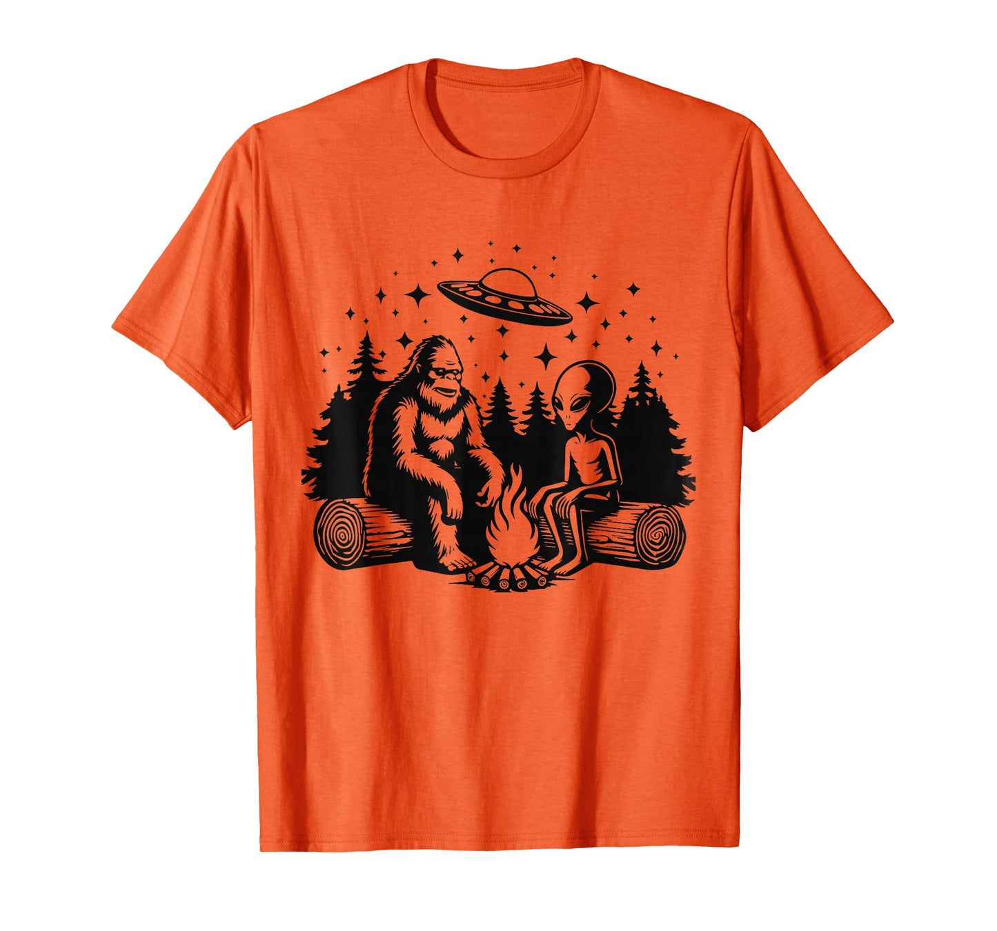 Bigfoot And Alien Campfire Gifts For Outdoor Lovers T-Shirt
