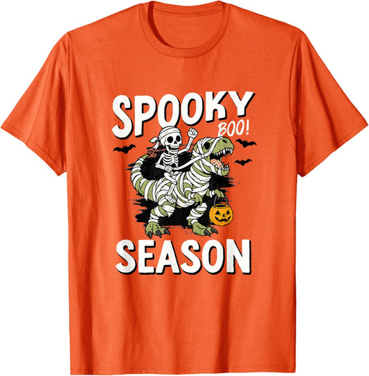 Mummy Wrapped Dinosaur Skeleton Funny Halloween T-Shirt