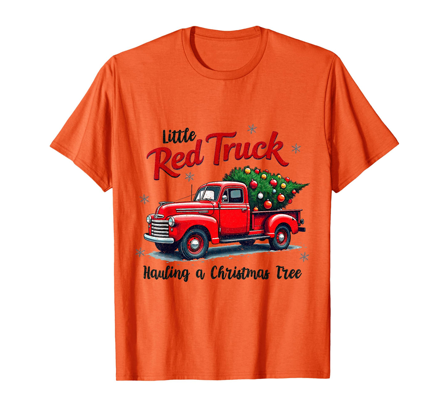 Little Red Truck Hauling a Christmas Tree Family Matching T-Shirt