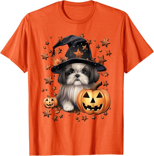 Cute Halloween Dog Graphic Shih Tzu Dog Mom Orange Halloween T-Shirt