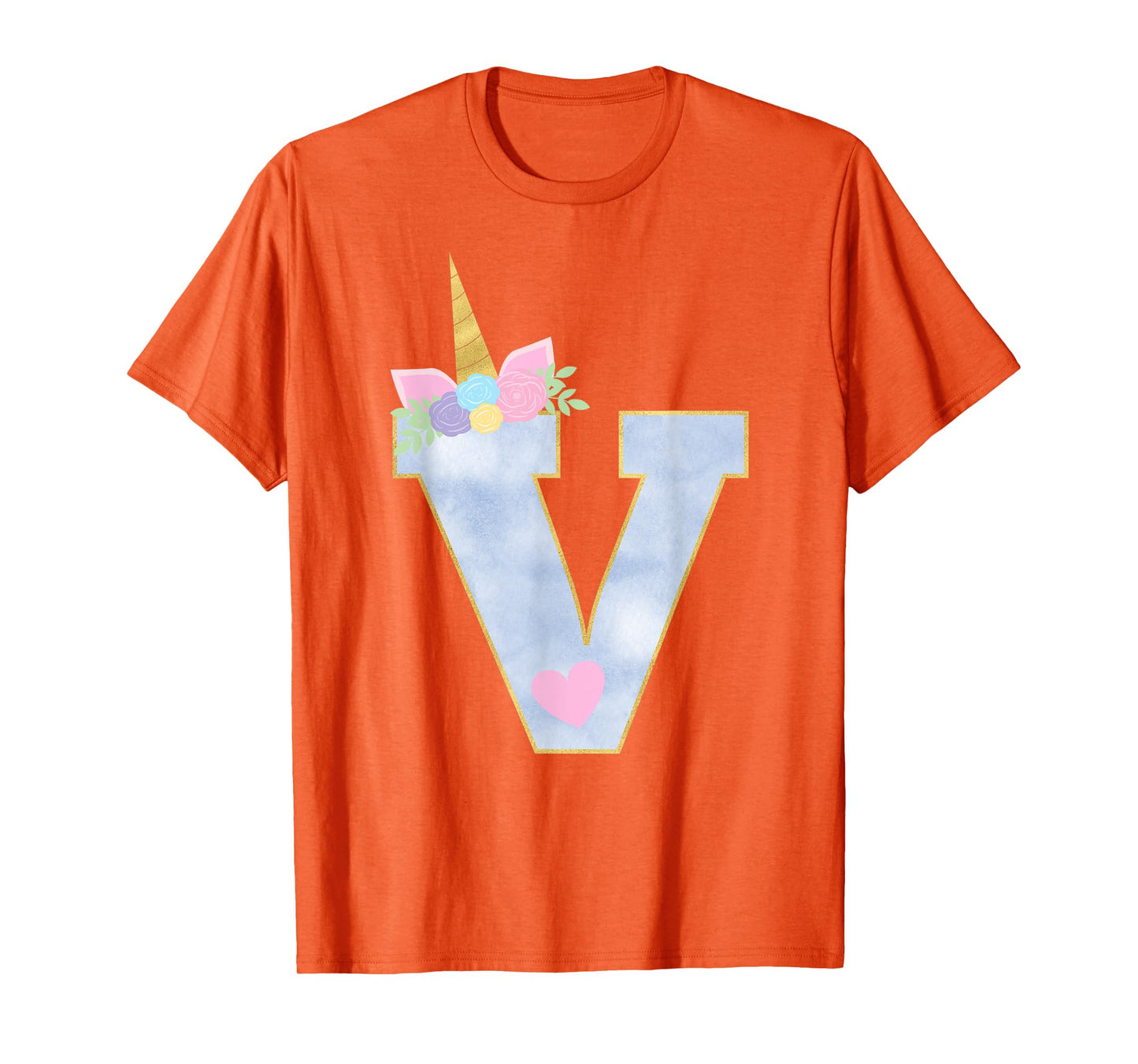 Initial Letter V Unicorn Monogram for Girls Unicorn Birthday T-Shirt