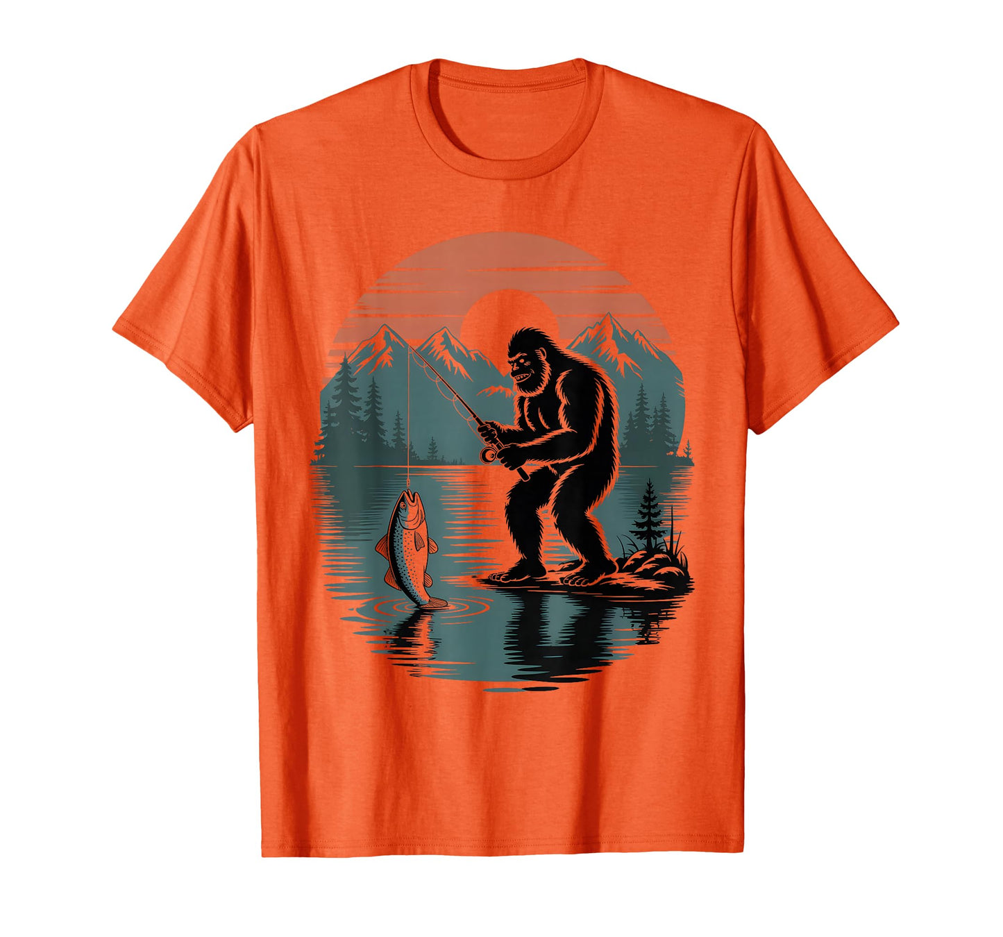 Funny Bigfoot Fishing Sasquatch Fisherman Outdoor Men Boys T-Shirt