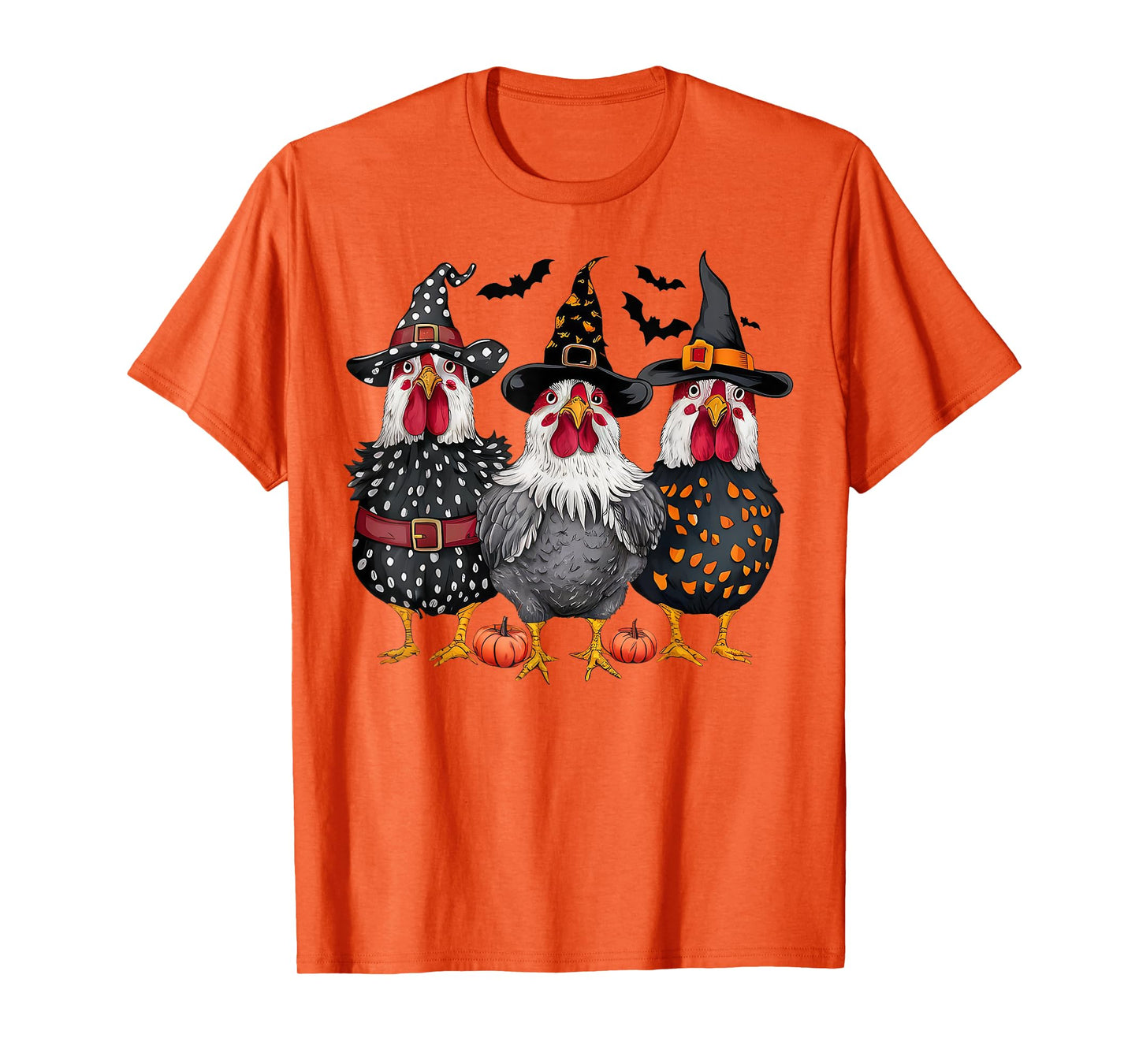 Retro Chicken Witch Hat Pumpkin Funny Halloween Women T-Shirt