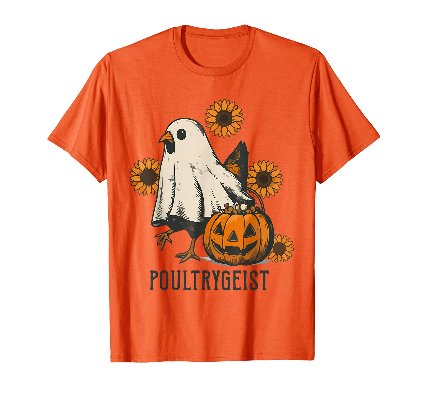 Poultrygeist Sunflower Chicken Ghost Halloween Spooky Season T-Shirt