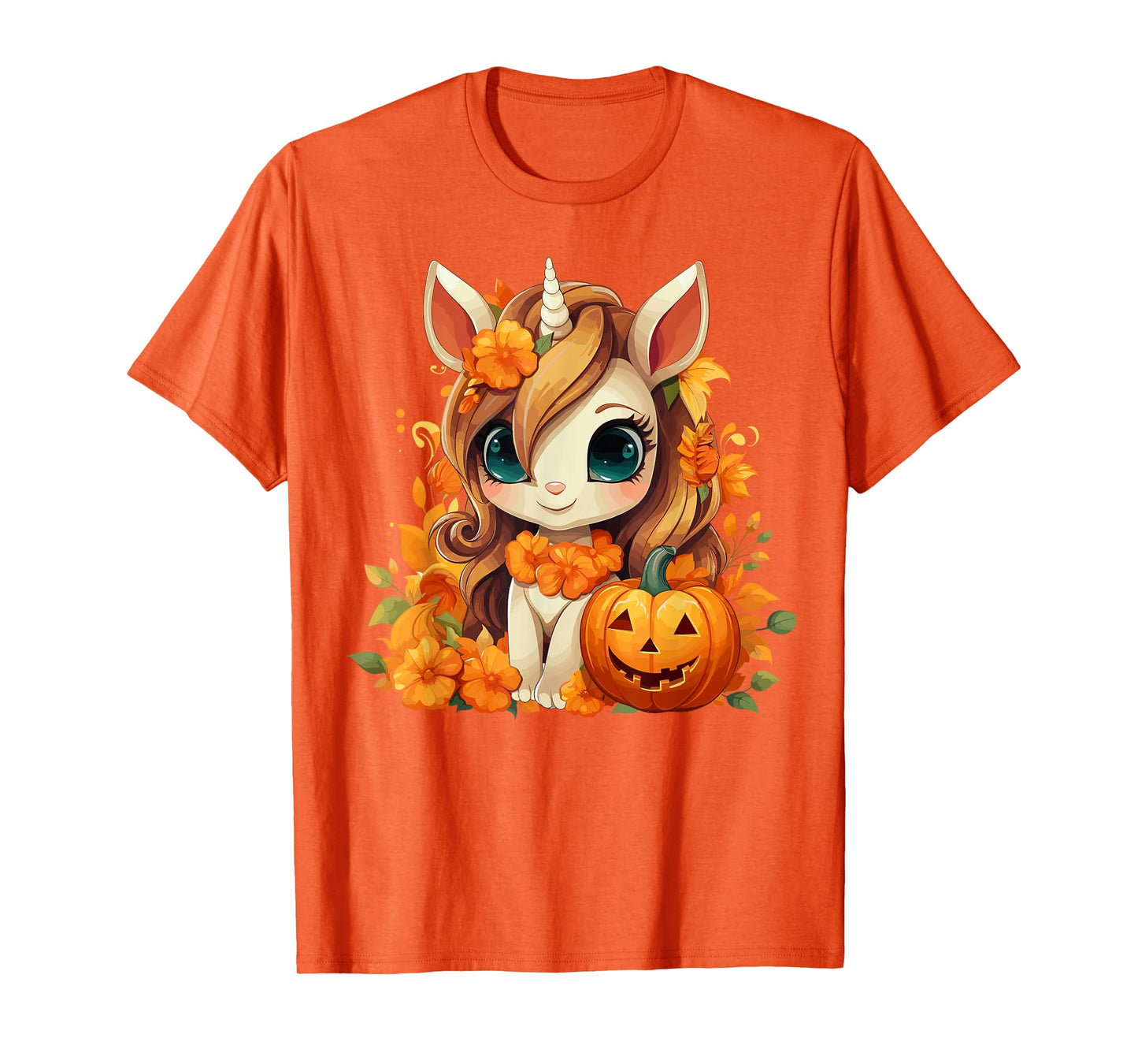 Cute Unicorn Pumpkin Girls Kids Halloween Thanksgiving T-Shirt
