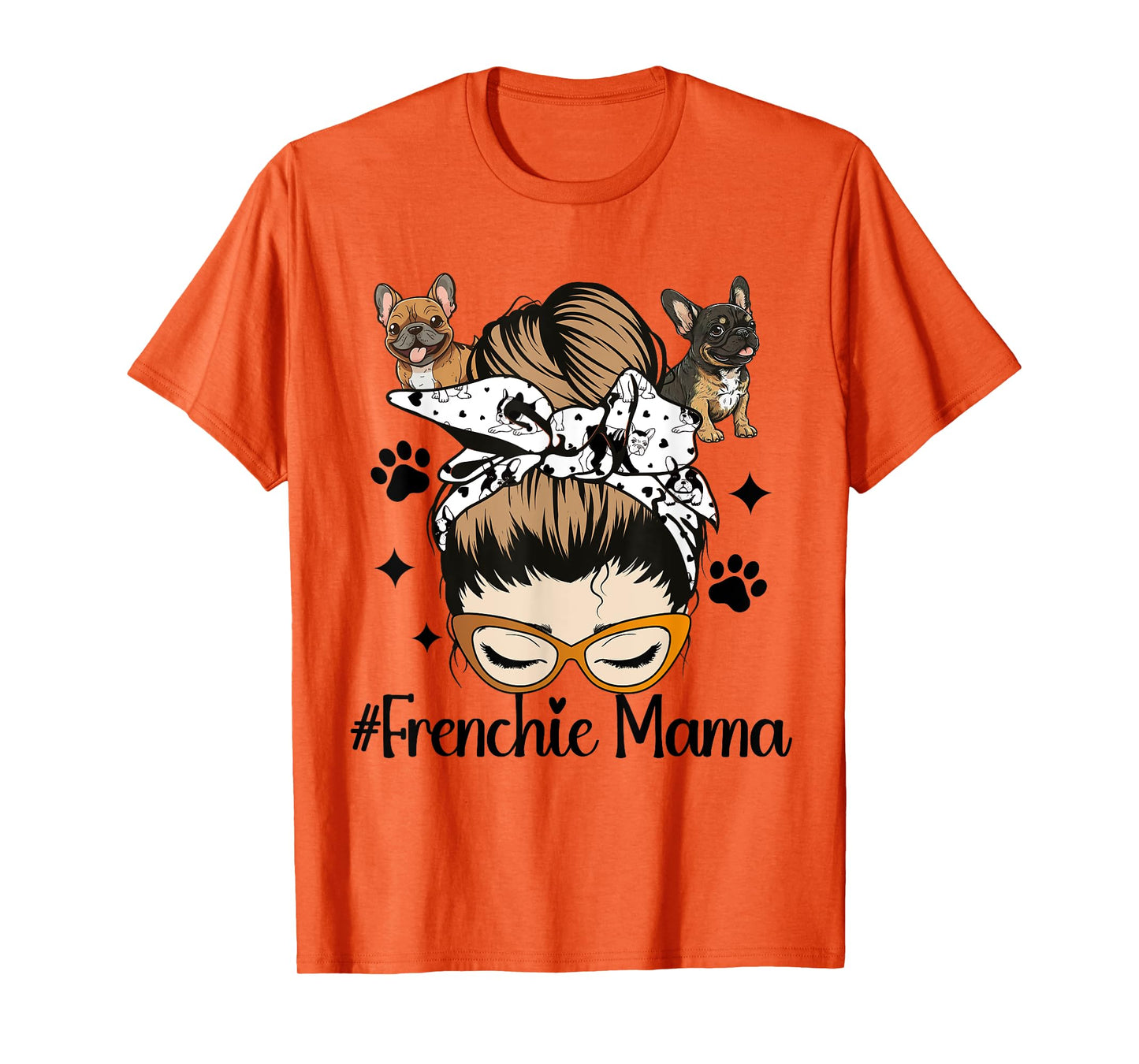 Frenchie Mama Messy Bun French Bulldog Dog Mom T-Shirt