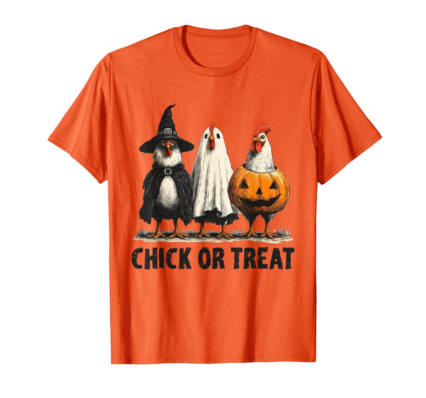 Halloween Chick Or Treat Pumpkin Spooky Witch Chicken Farmer T-Shirt