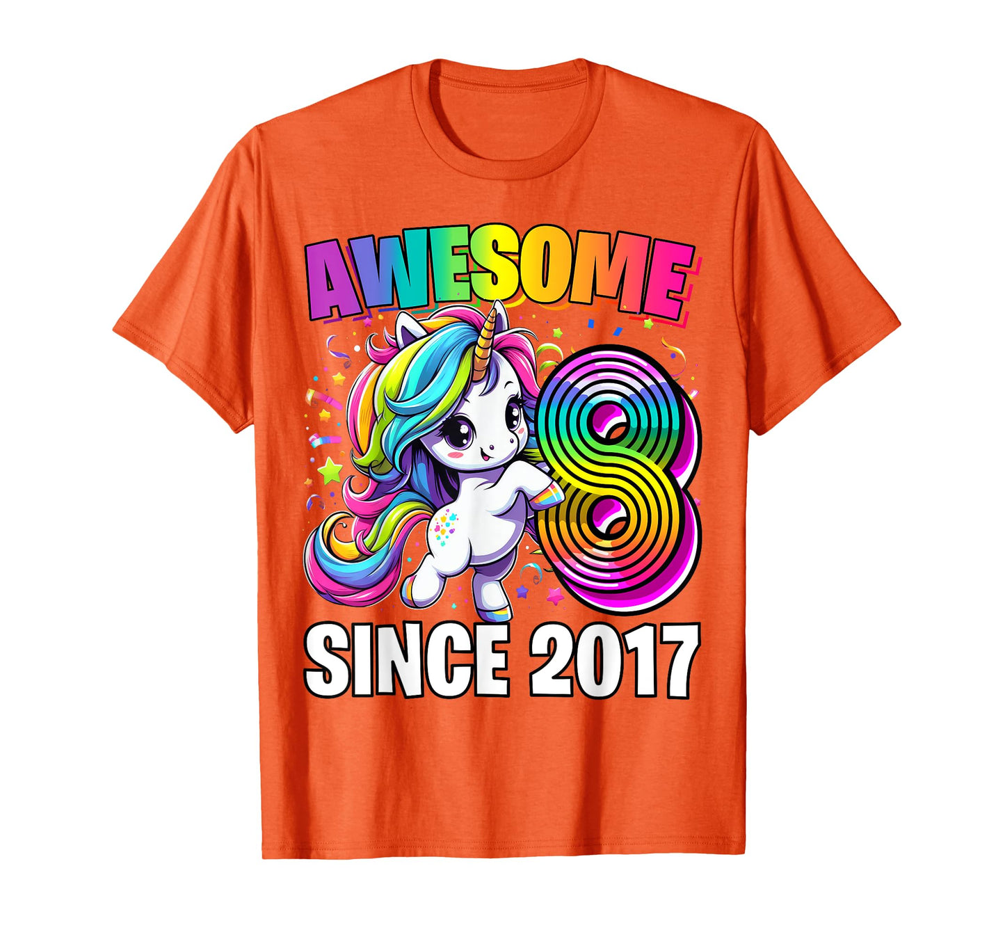 Unicorn 8th Birthday 8 Year Old Unicorn Party Girls Outfit T-Shirt