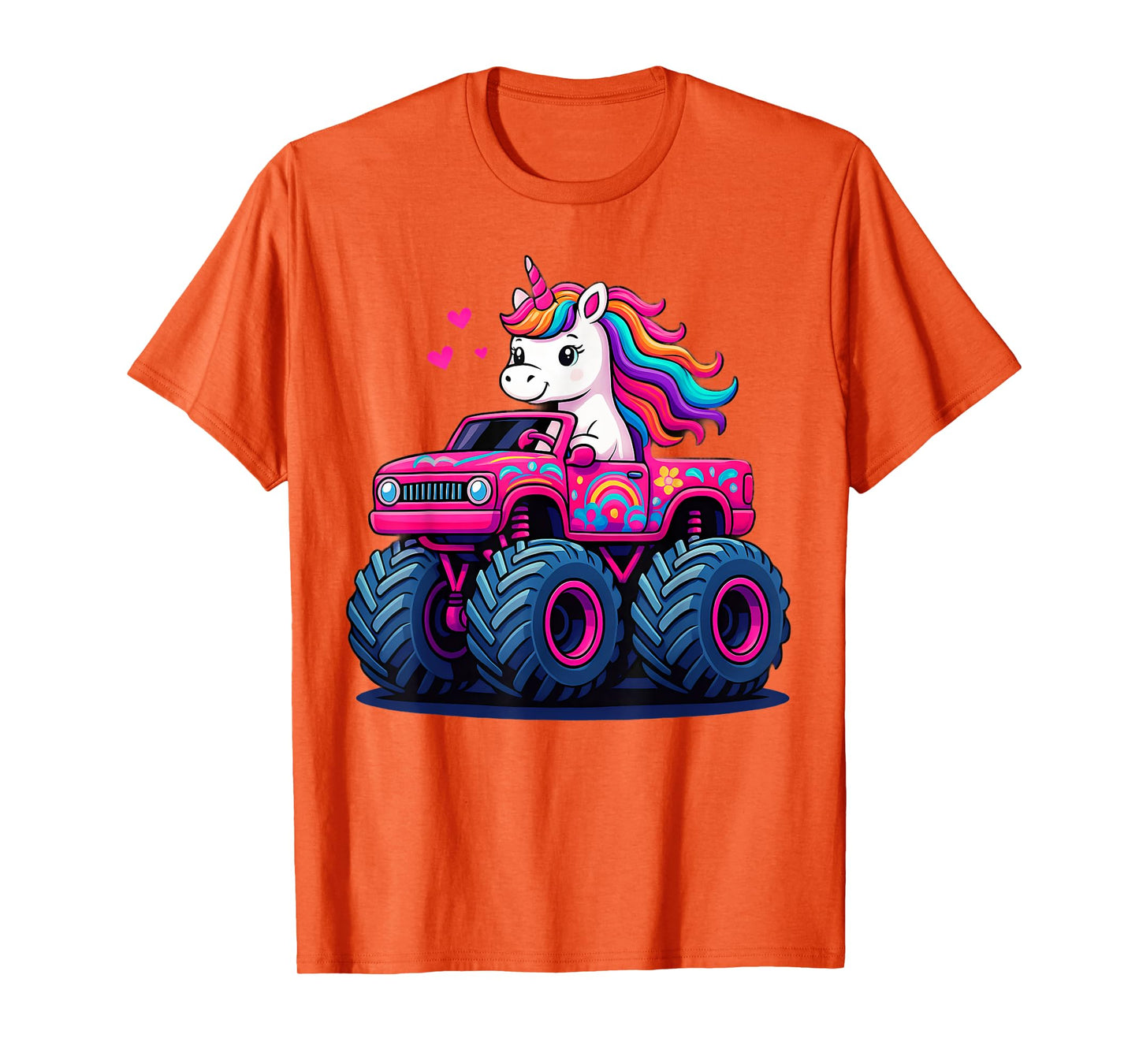 Cute Unicorn Riding A Pink Monster Truck Lover Birthday Kids T-Shirt