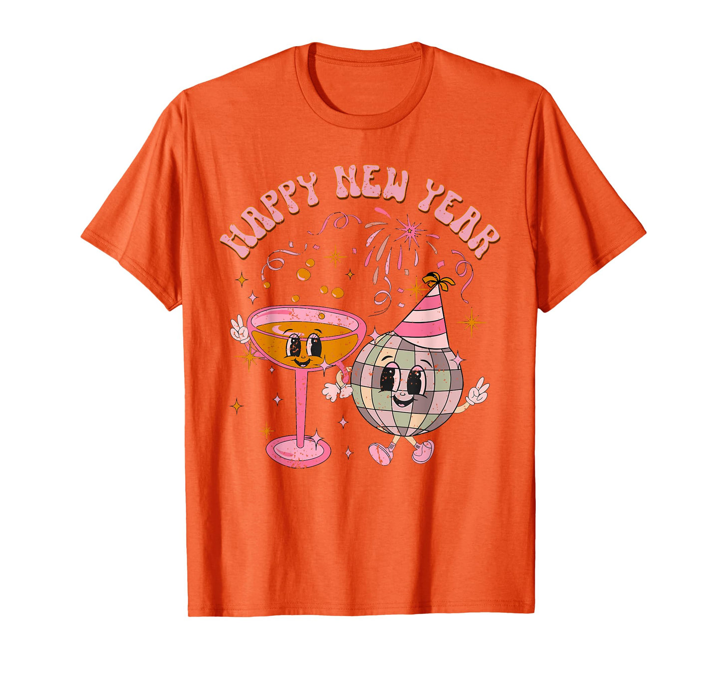 Happy New Year 2025 Disco Ball Wine Glass Cheers Drink Party T-Shirt