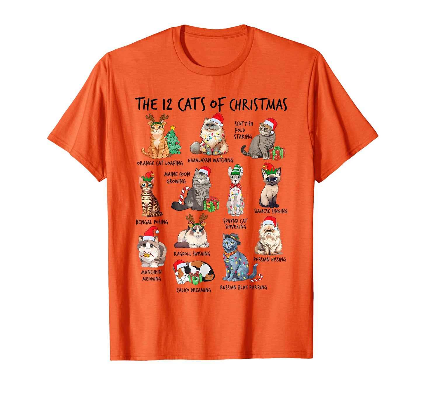 12 Cats of Christmas Funny Christmas Cat Lover Xmas Holiday Men Women Kids T-Shirt