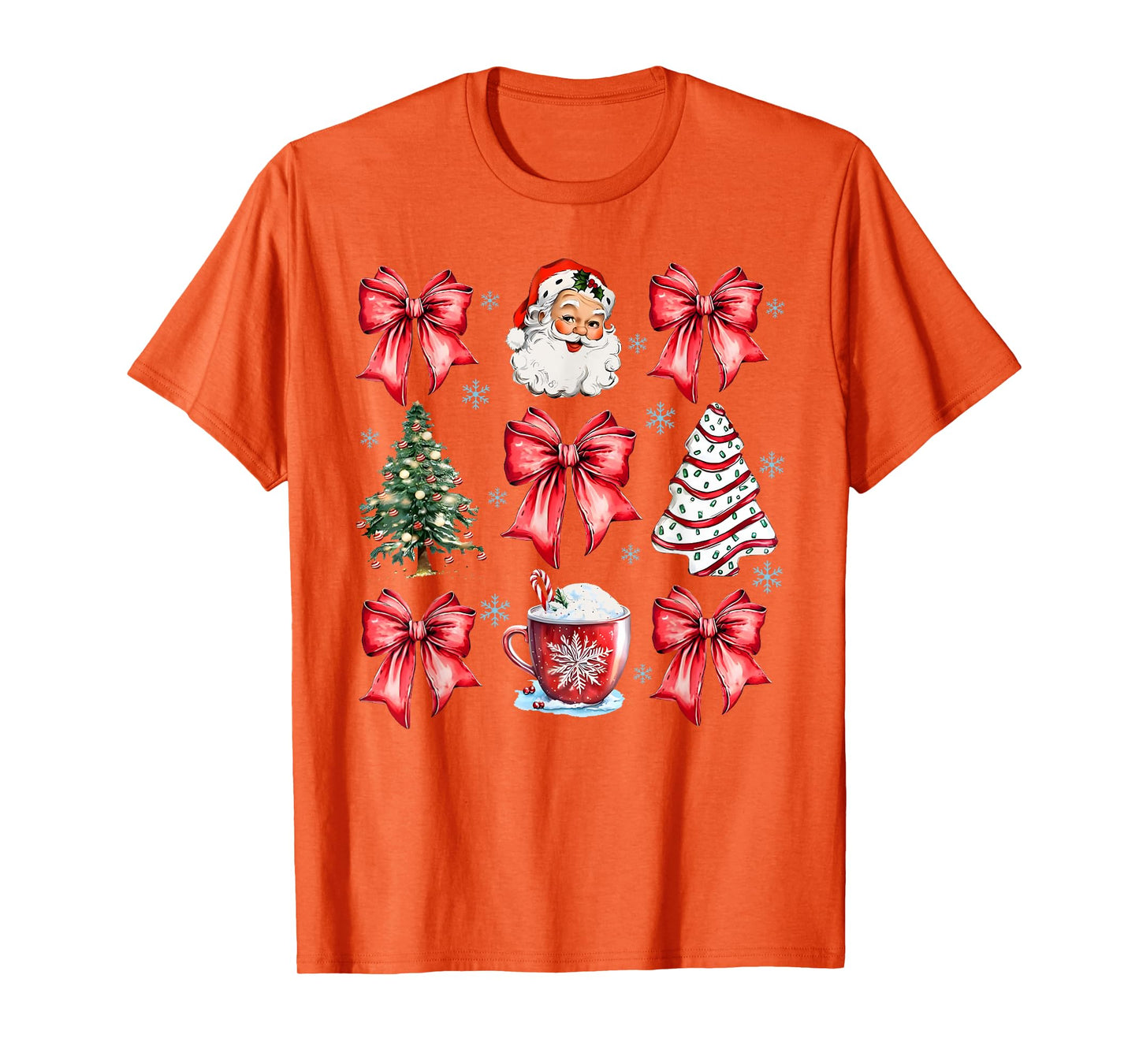 Retro Christmas Coquette Bow Santa Coffee Cake Holiday Women T-Shirt