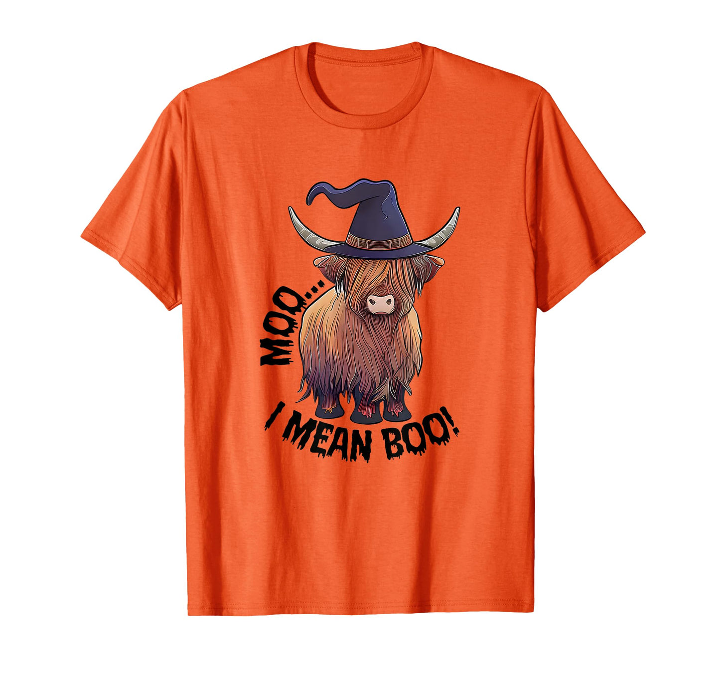 Moo I Mean Boo Halloween Highland Cow Witch Cow Lover Farm T-Shirt